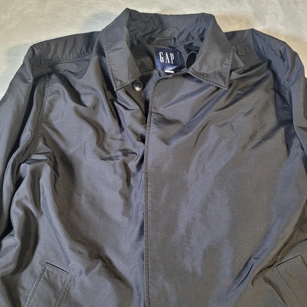Vintage Gap Coat Mens XL Gray Insulated Button Front Raincoat Lined Trench - Picture 2 of 16